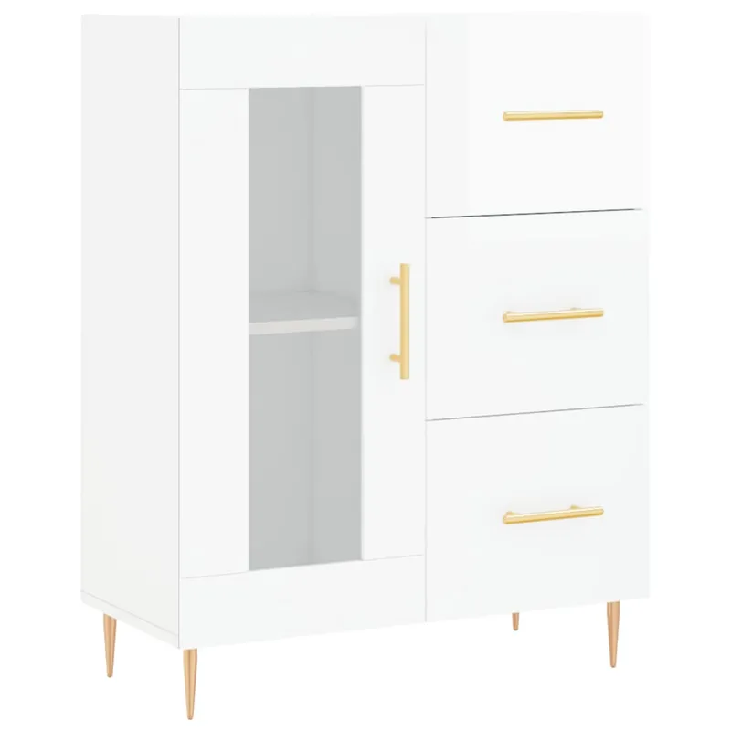 Aparador - Mueble de almacenamiento de madera contrachapada blanco brillante 69,5x34x90 cm es2597