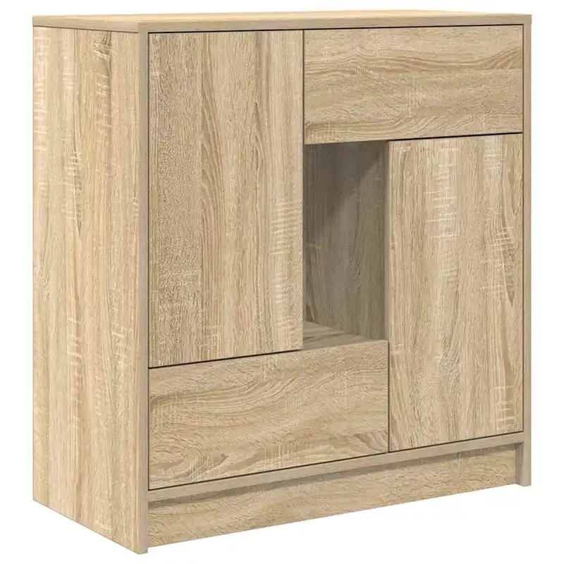 Aparador - Mueble de almacenamiento con cajones y puertas roble negro 70,5x34x74,5 cm es1860