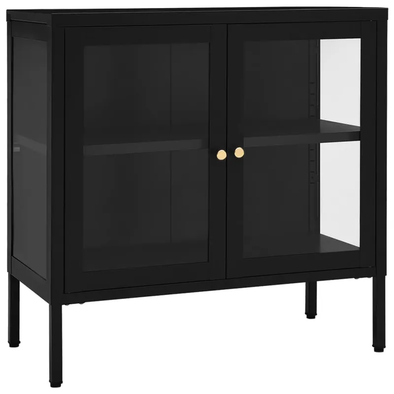 Aparador - Mueble de almacenamiento de acero y vidrio negro 70x35x70 cm es2409