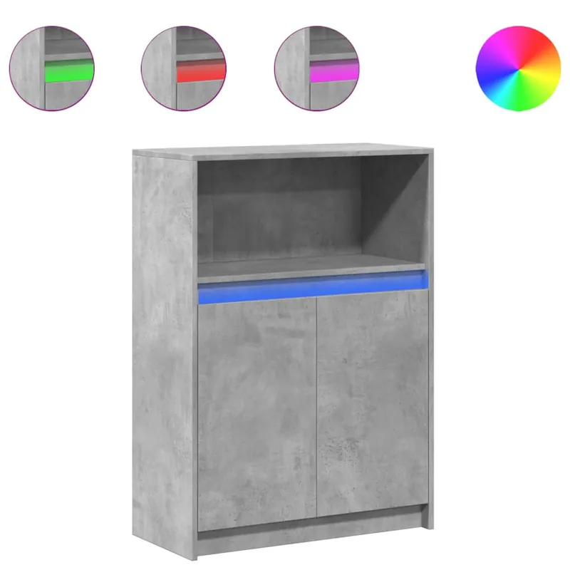 Aparador - Mueble de almacenamiento con LED madera ingeniería gris hormigón 72x34x100 cm es1894
