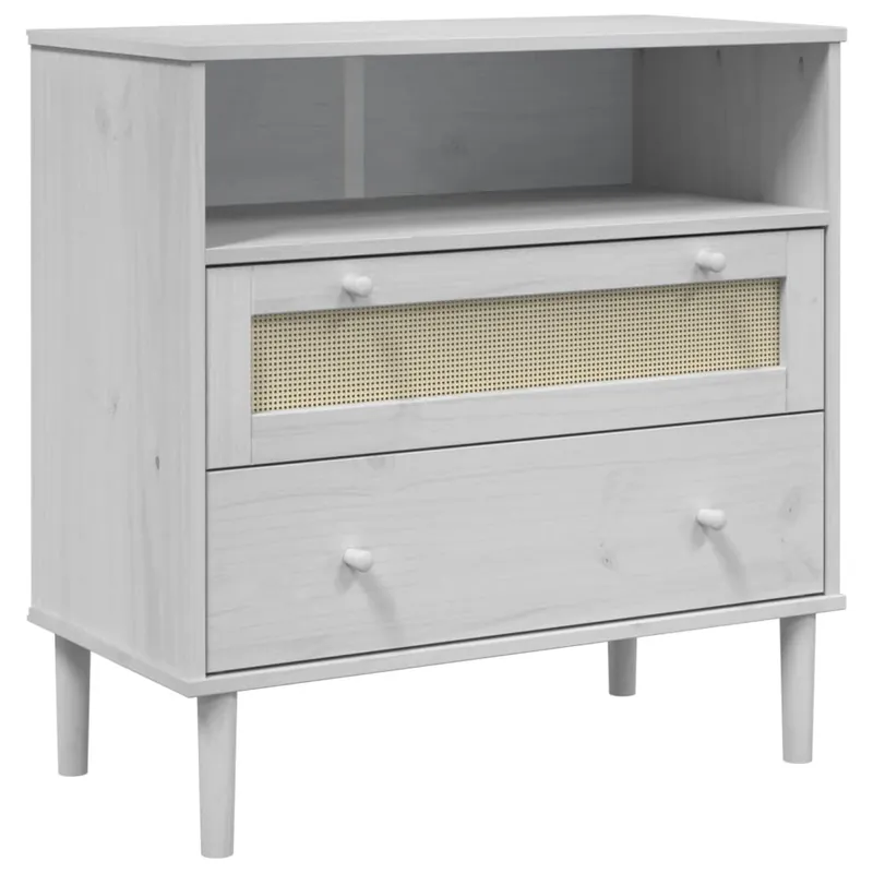 Aparador - Mueble de almacenamiento aspecto de ratán madera pino blanco 80x40x80 cm es1649