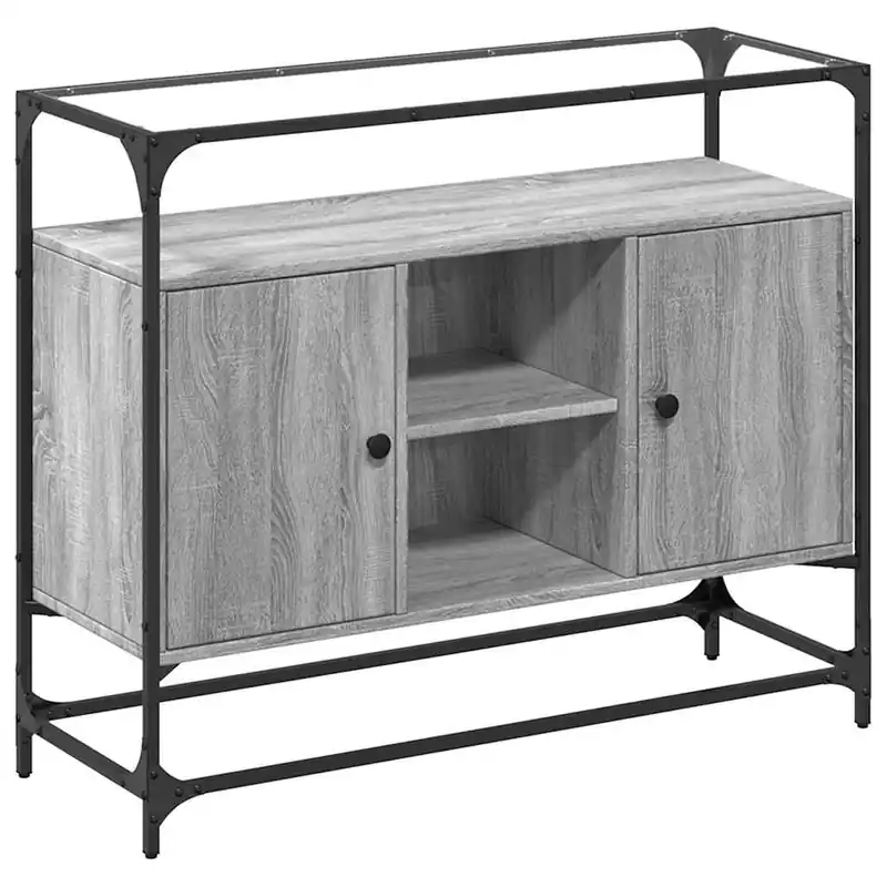 Aparador - Mueble de almacenamiento cristal y madera ingeniería roble ahumado 98x35x81 cm es2148