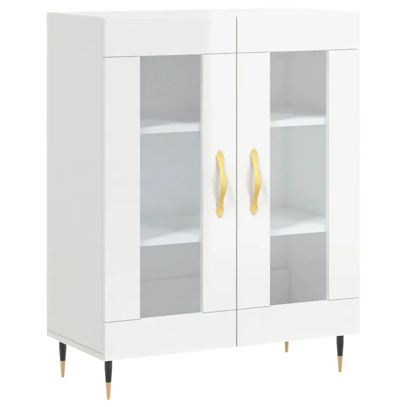 Aparador - Mueble de almacenamiento de madera contrachapada blanco brillante 69,5x34x90 cm es2580