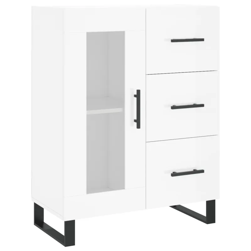 Aparador - Mueble de almacenamiento de madera contrachapada blanco brillante 69,5x34x90 cm es2602
