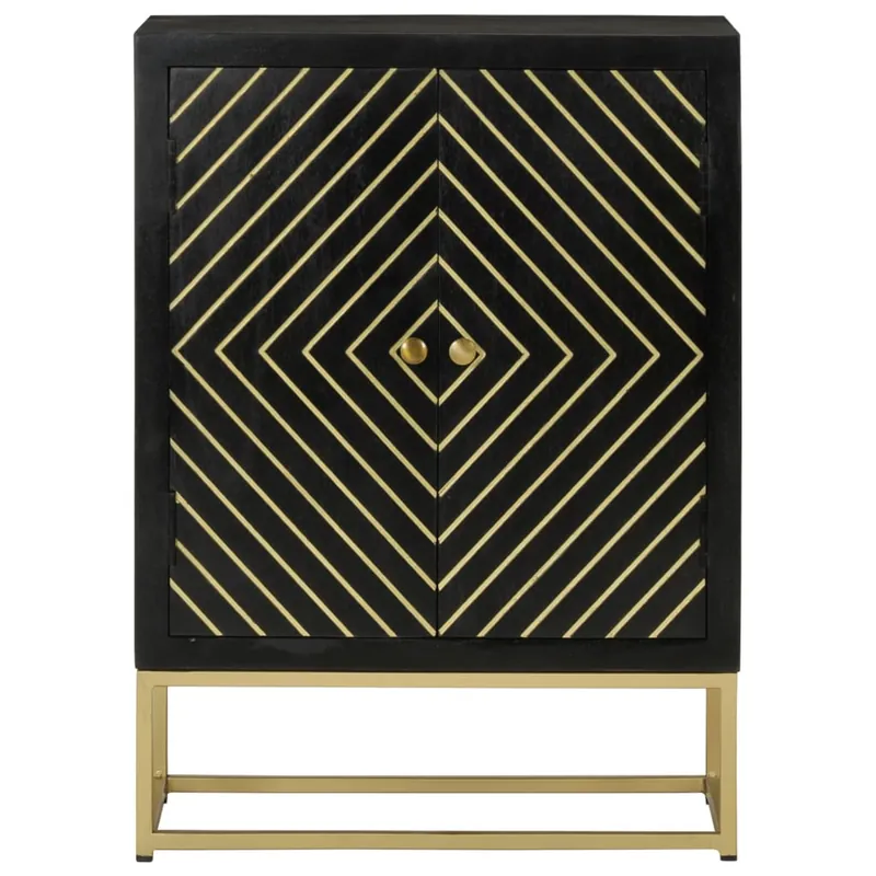 Aparador - Mueble de almacenamiento con 2 puertas madera mango negro y dorado 55x30x75 cm es1691