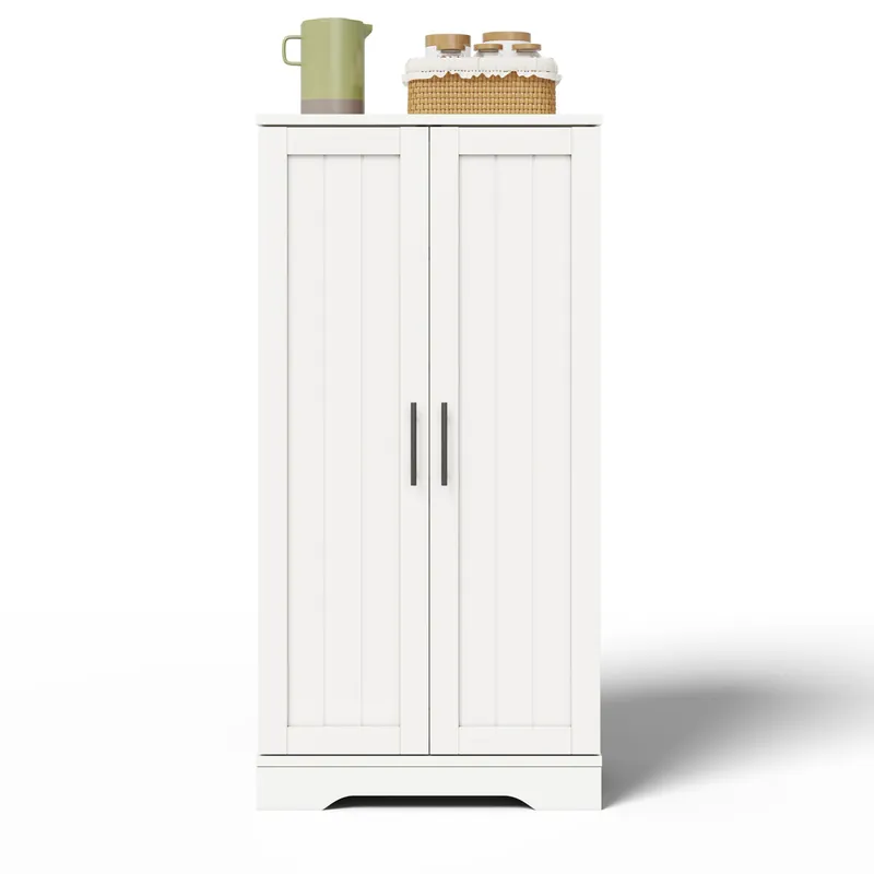 Aparador 120x60x40 cm - Con luz LED, 2 puertas, estantes ajustables, blanco
