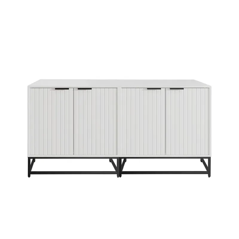 Aparador 160x40x80 cm - 2 puertas, metal, patas marco - Blanco