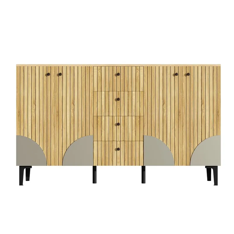Aparador 160x36x94 cm - 4 puertas 4 cajones diseño minimalista - Madera natural
