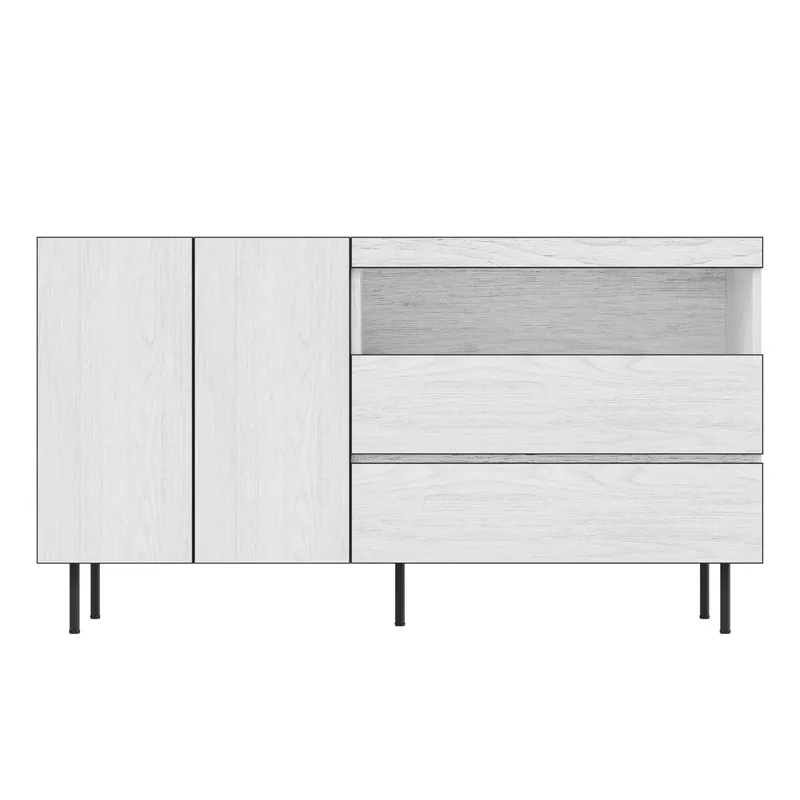 Aparador 150 cm - Minimalista, 2 puertas, 2 cajones, estantes abiertos - Blanco