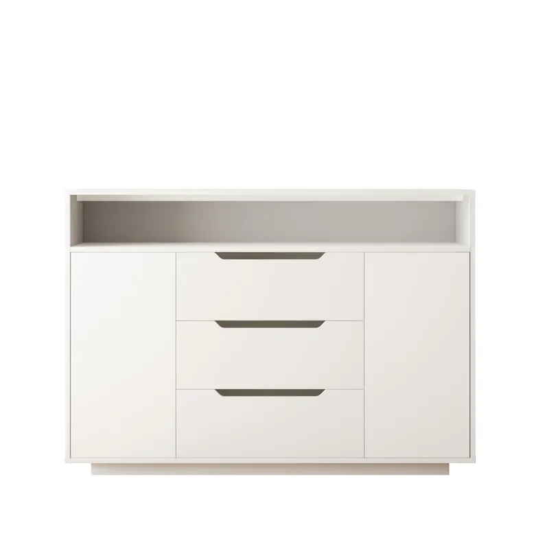 Aparador 120x40 cm - 3 cajones, puertas dobles, estante abierto, esquinas redondeadas - Blanco