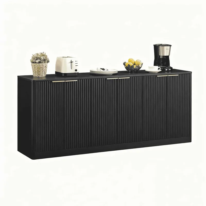 Aparador 170 cm - Diseño ondulado moderno, 6 puertas, almacenamiento multifuncional - Negro