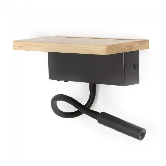 Aplique con repisa y lector LED Bach (5W+3W) Aluminio - Madera Nórdico 7,50 X 11