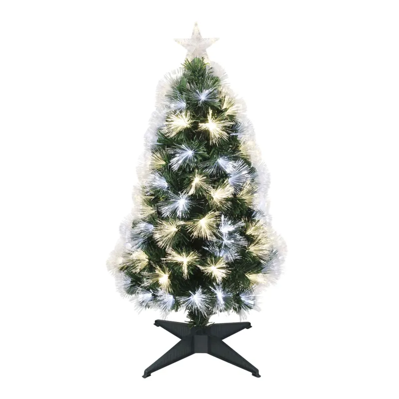 Well Home Árbol de Navidad de fibra óptica con 95 Luces LED Blanco y Blanco cálido y 8 funciones de color H.90cm - Decoración
