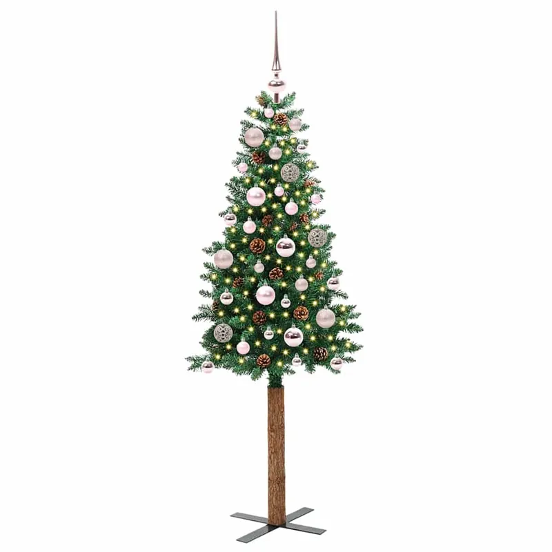 Árbol de Navidad - Árbol navideño Delgado con 150 LED con soporte Verde 150 cm