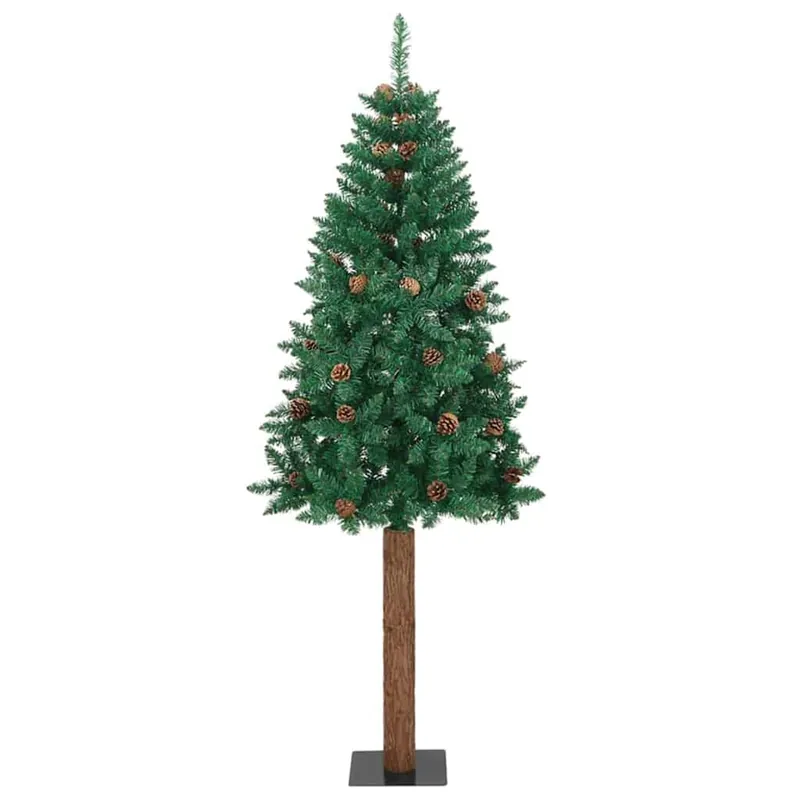 Árbol de Navidad - Árbol navideño Delgado con 300 LED con soporte Verde 210 cm