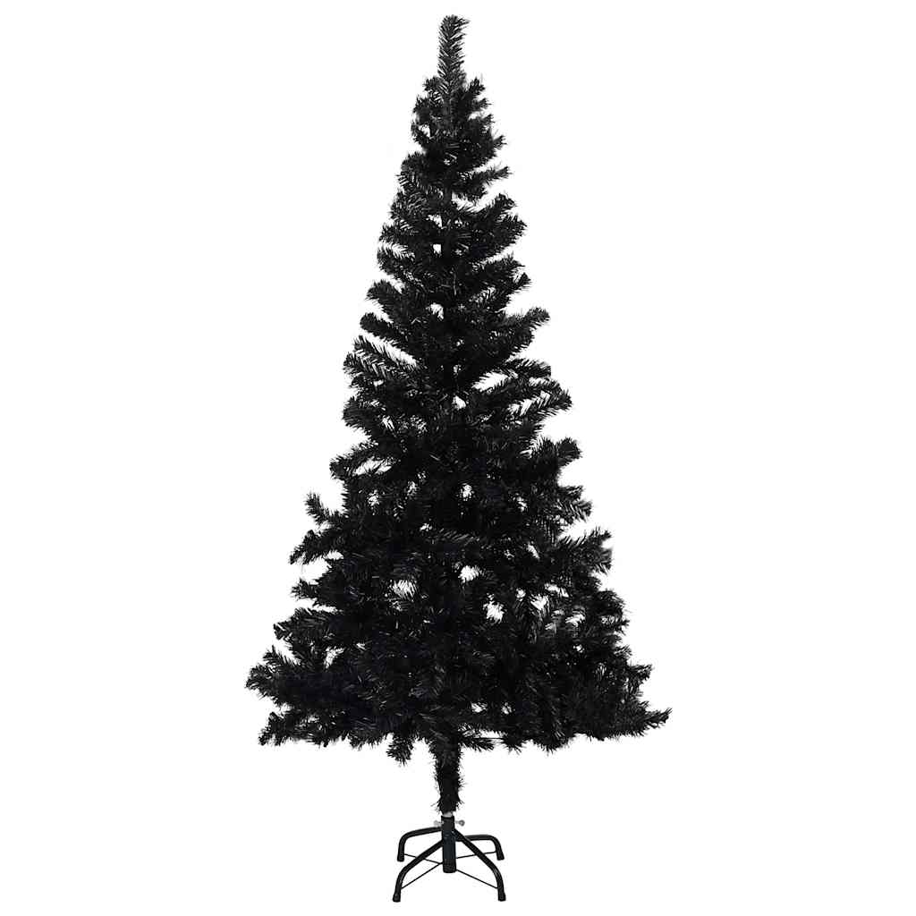 Árbol de Navidad - Árbol navideño preiluminado con luces y bolas negro 150 cm