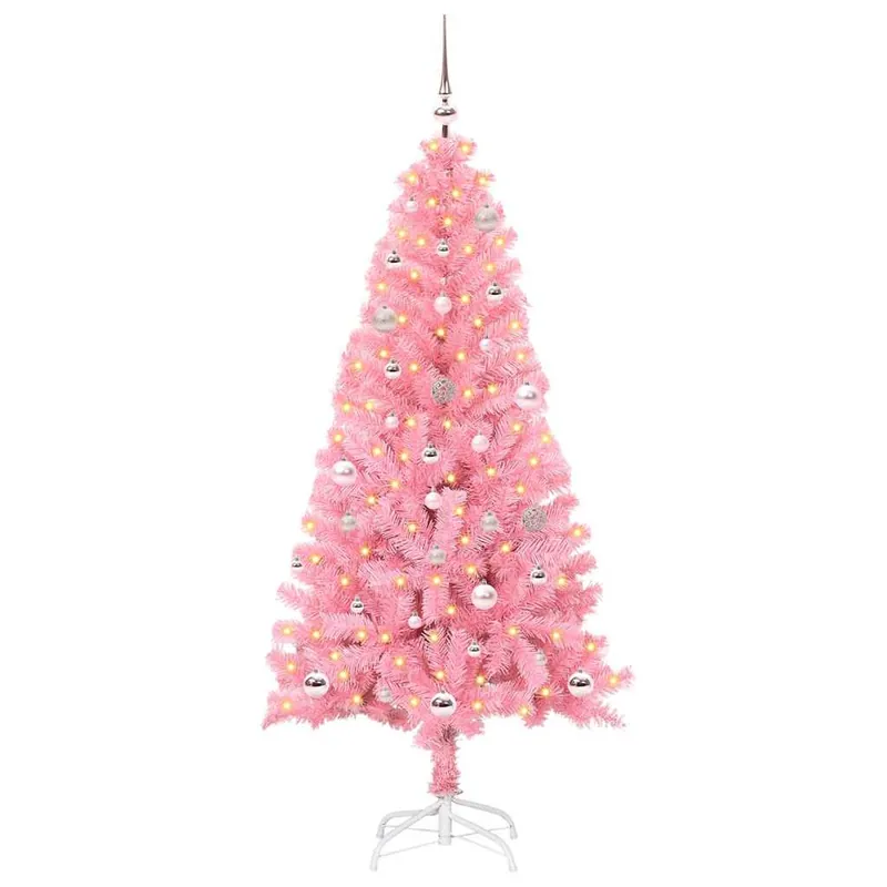 Árbol de Navidad - Árbol navideño con 150 LED con soporte Rosa 150 cm PVC