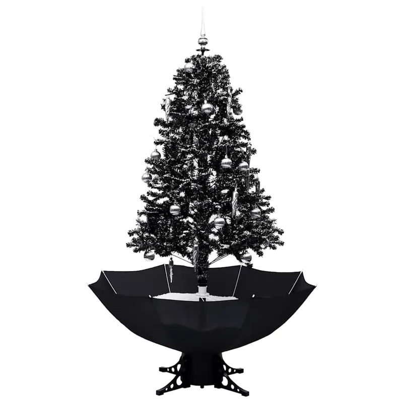 Árbol de Navidad - Árbol navideño con nieve y base de paraguas PVC negro 170 cm
