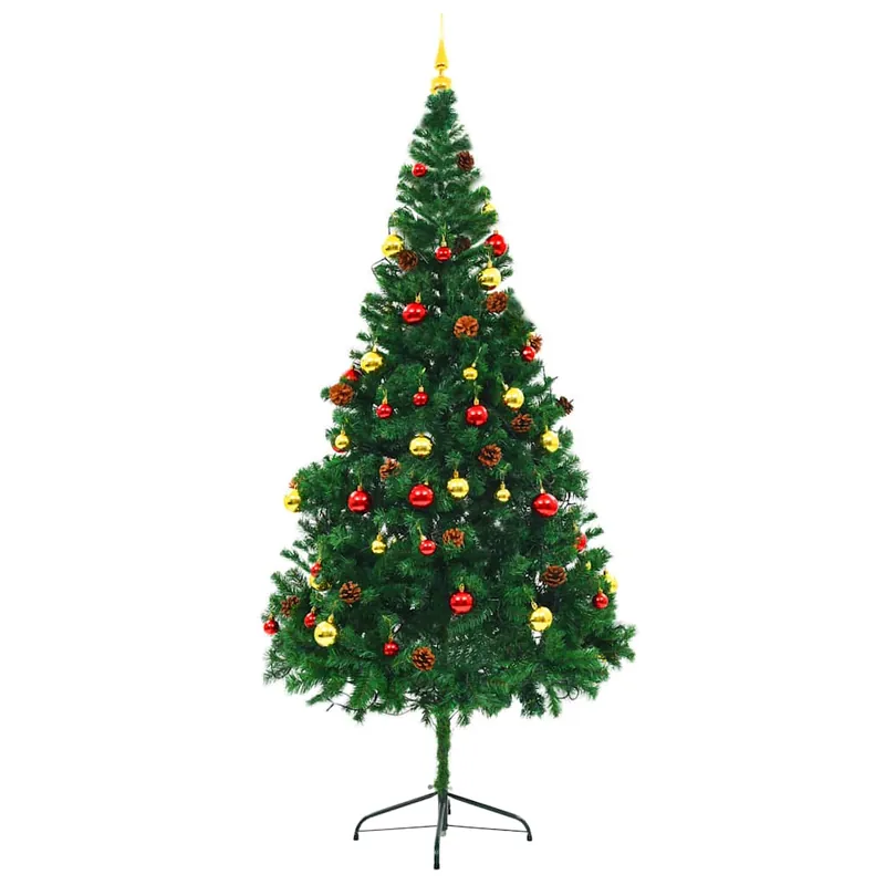 Árbol de Navidad - Árbol navideño preiluminado con luces y bolas verde 210 cm