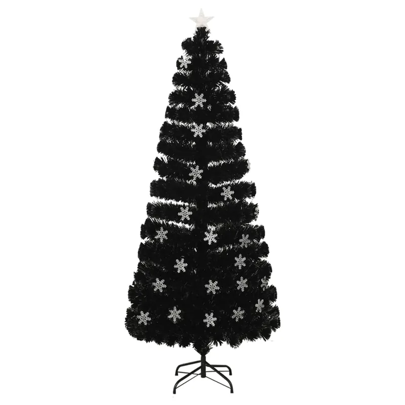 Árbol de Navidad - Árbol navideño copos de nieve LED fibra óptica negro 210 cm