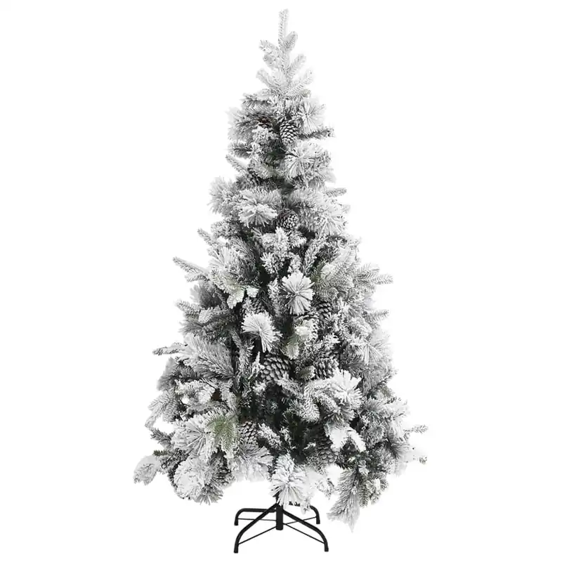 Árbol de Navidad - Árbol navideño con nieve flocada y piñas PVC y PE 225 cm