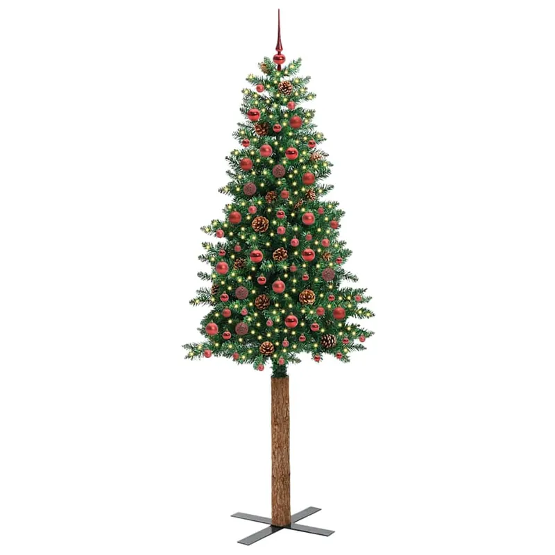 Árbol de Navidad - Árbol navideño Delgado con 300 LED con soporte Verde 210 cm