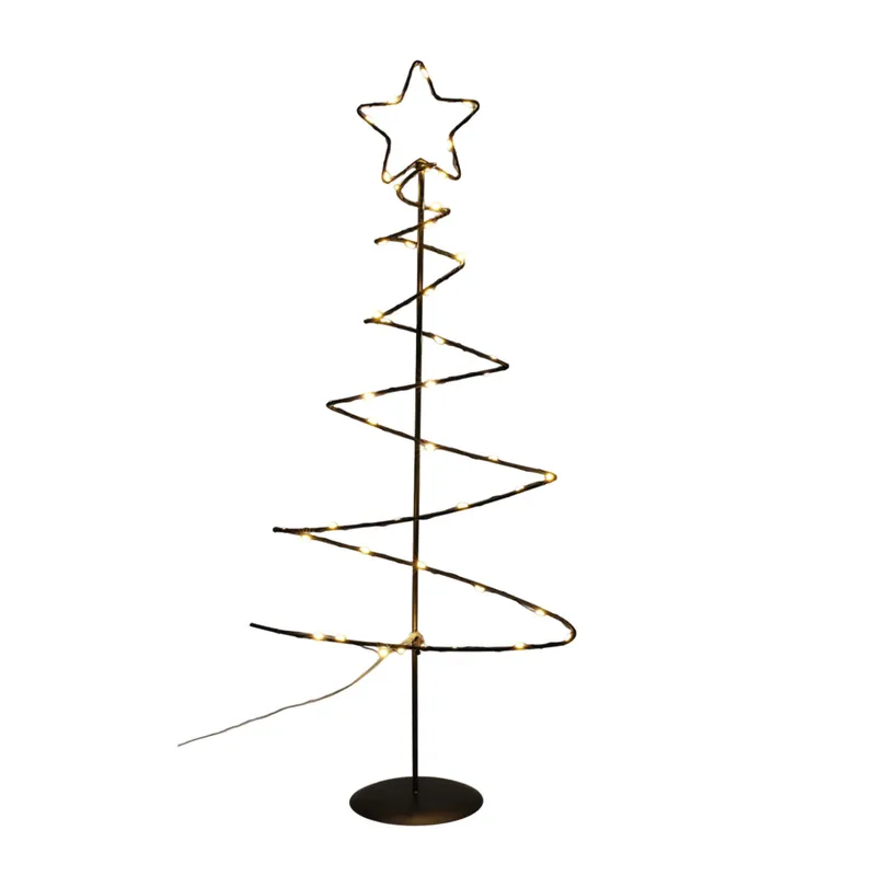 Well Home Árbol Navideño decorativo de Metal Negro con Estrella con 46 Luces LED y Temporizador 53x24x10cm - Decoración