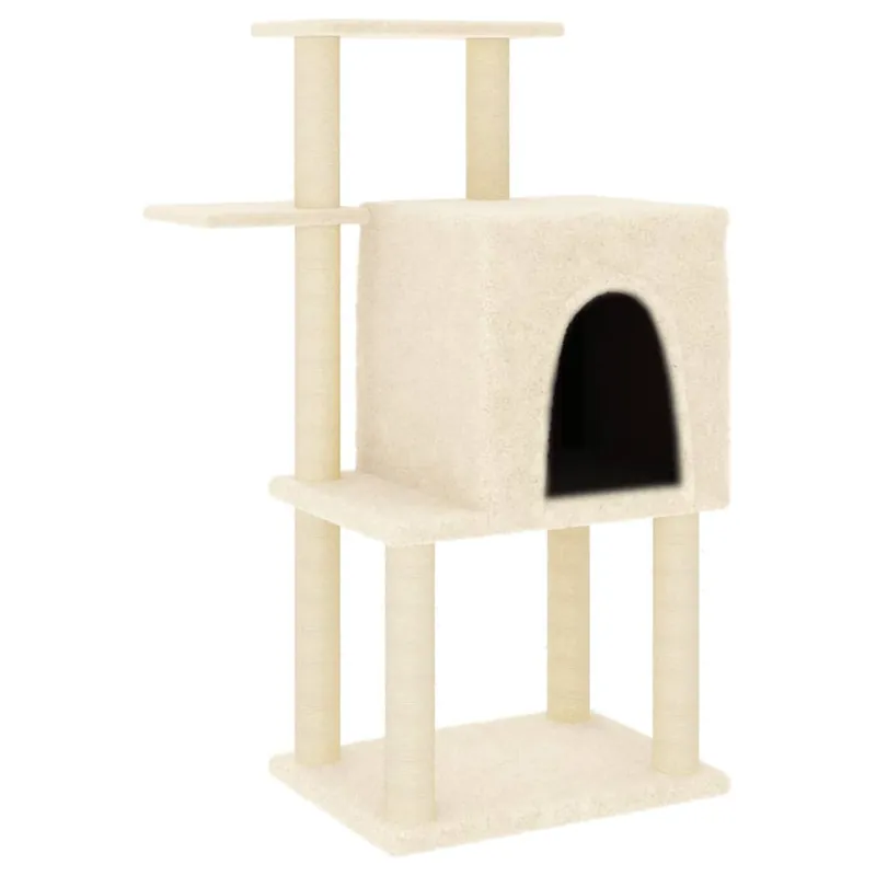 vidaXL Rascador para gatos con postes de sisal color crema 97 cm - Jardín