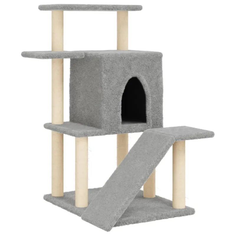 vidaXL Rascador para gatos con postes de sisal gris claro 97 cm - Jardín