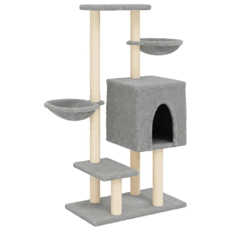 vidaXL Rascador para gatos con postes de sisal gris claro 117 cm - Jardín