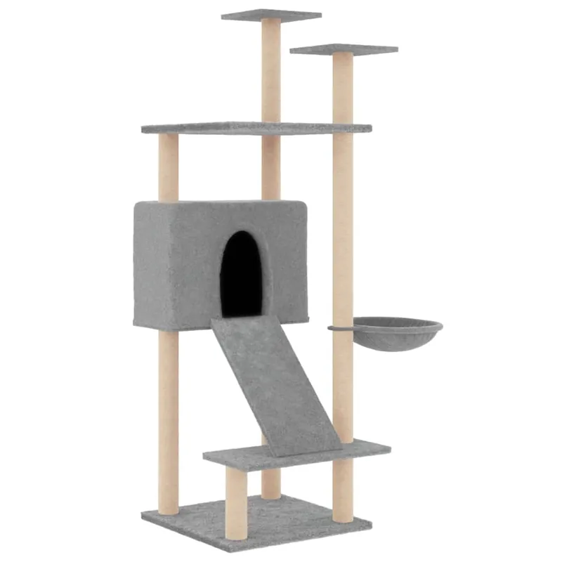 vidaXL Rascador para gatos con postes de sisal gris claro 153 cm - Jardín