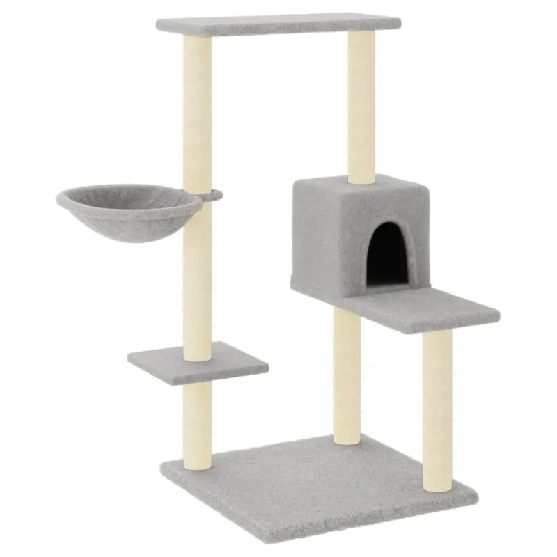 vidaXL Rascador para gatos con postes de sisal gris claro 95 cm - Jardín