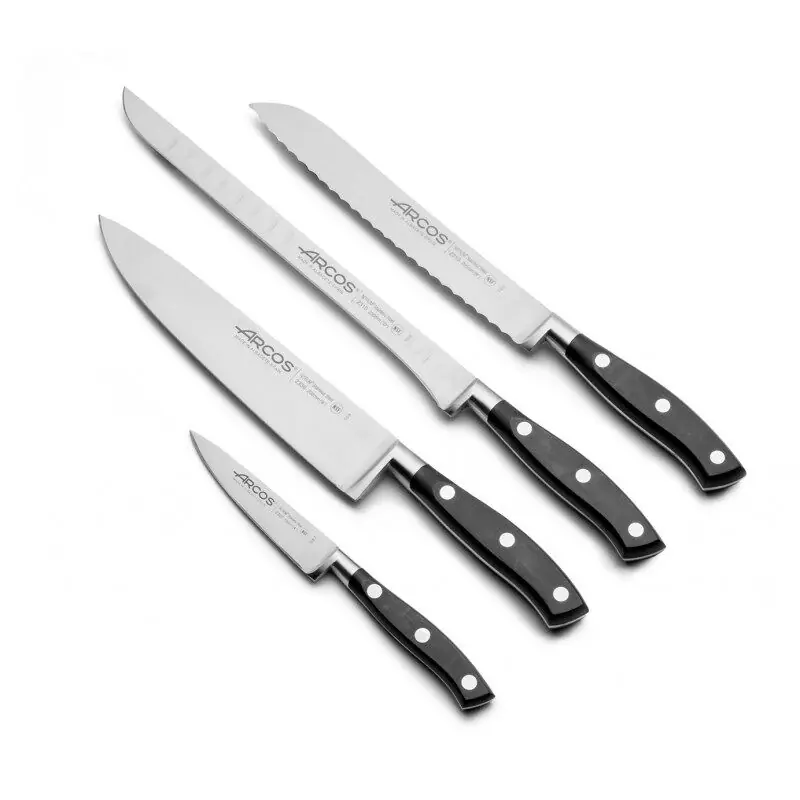 Arcos Juego cocina 4 piezas. Serie Riviera + Tijeras con soporte de madera de haya
