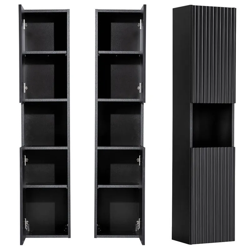 Armario alto de pared para baño Newport 140x30x25 cm - Negro [en.casa]