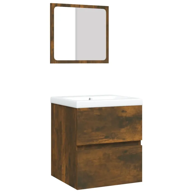 vidaXL Armario de lavabo con lavamanos y espejo color roble ahumado - Baño