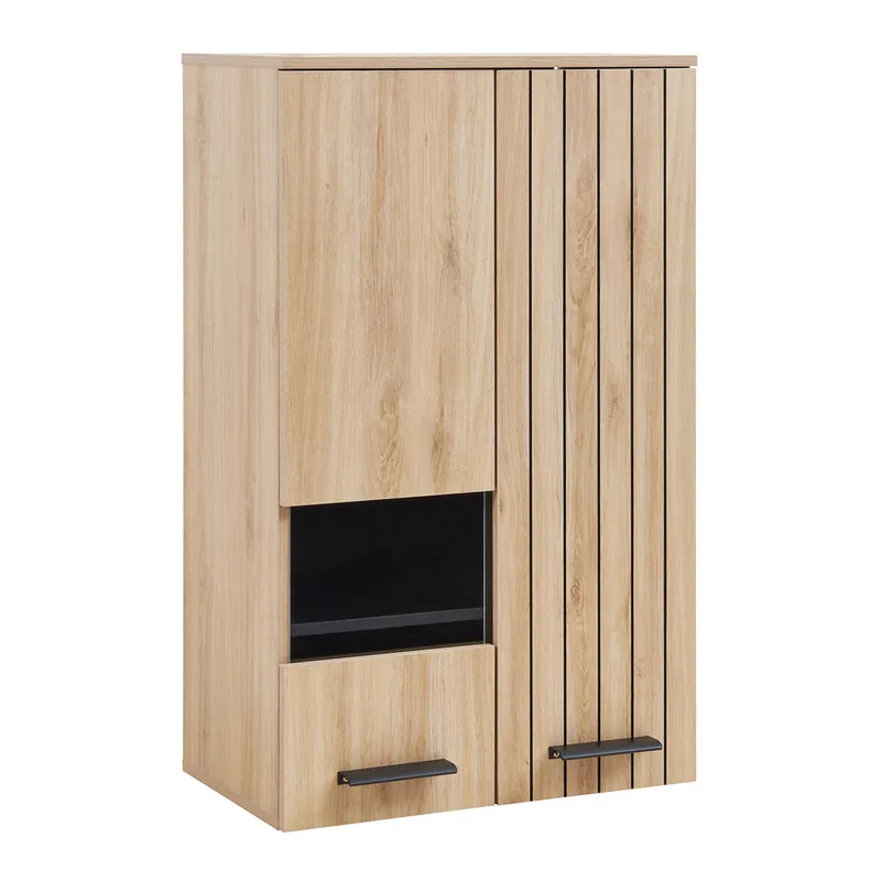 Armario de pared Noppen ventana y puerta 98x60x38cm - Roble [en.casa]
