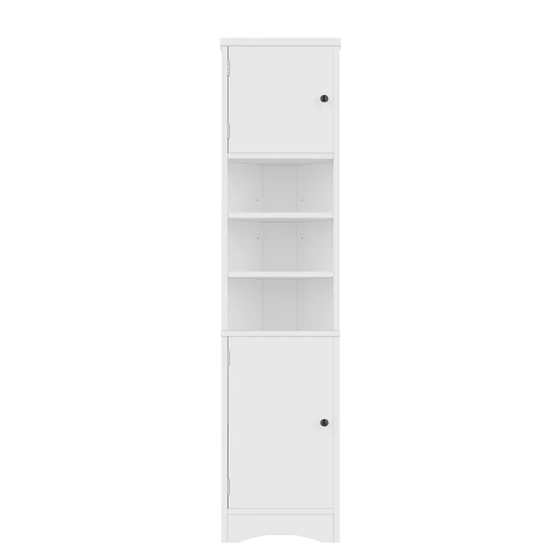 Armario baño triangular 36.5x24.5x170 cm - 3 estantes abiertos, puertas dobles, regulable - Gris