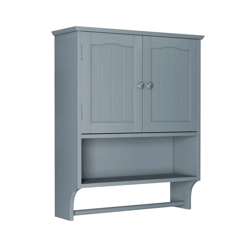 Armario de baño 2 estantes - con toallero de pared, ajustable, para cocina y baño - Blanco