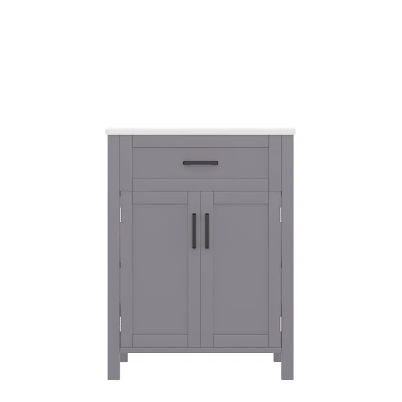 Armario de baño 60x46x84,8 cm - Doble puerta, estantes ajustables, lavabo cerámico - Gris