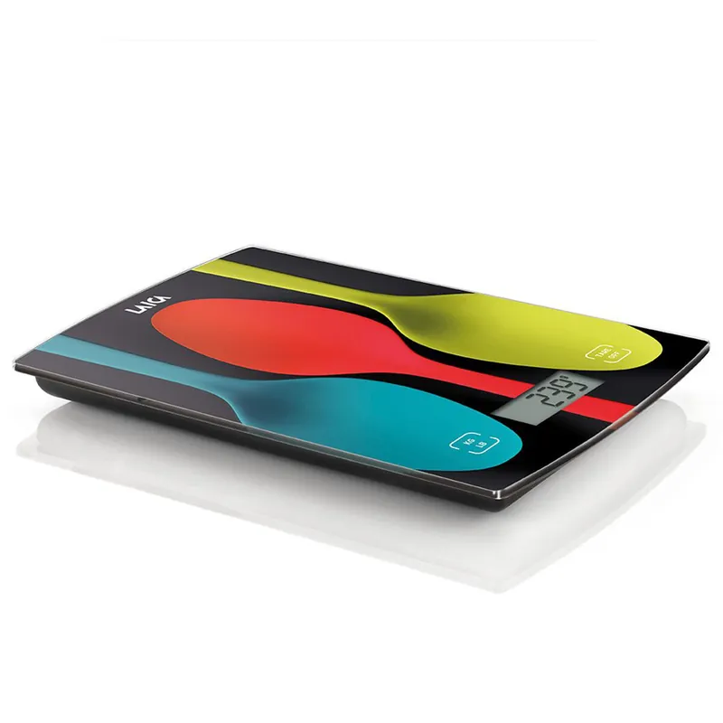 Balanza electrónica negra con diseño de cucharas de colores 5Kg. - Electrodomésticos