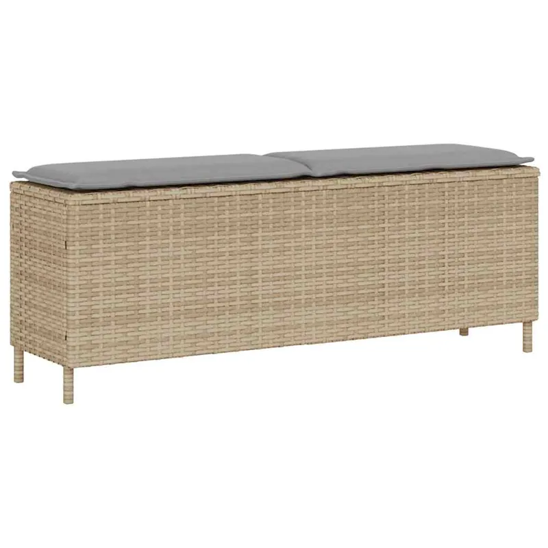 vidaXL Banco de jardín con cojín beige110x30x40,5 cm ratán sintético