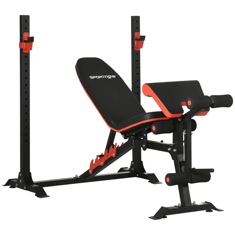 SPORTNOW Banco de Musculación Multifuncional Banco de Pesas con Respaldo Reclinable y Soporte de Barras Ajustable para Entrenamiento Abdominal Piernas Brazos y Pecho Carga 150 kg 180x110x126 cm Negro - Deporte