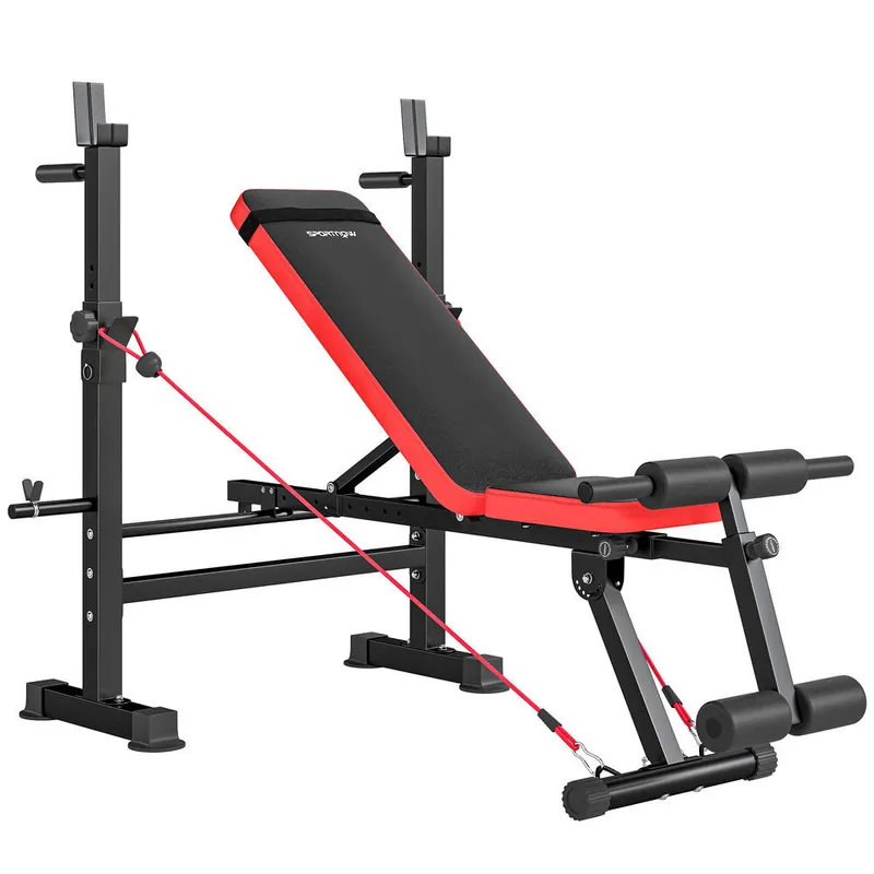 SPORTNOW Banco de Musculación Multifuncional, Carga 300 kg, Banco de Pesas Inclinable con Soporte para Barras Ajustable, Asiento y Respaldo Regulable, para Entrenamiento Completo en Casa Gimnasio - Deporte
