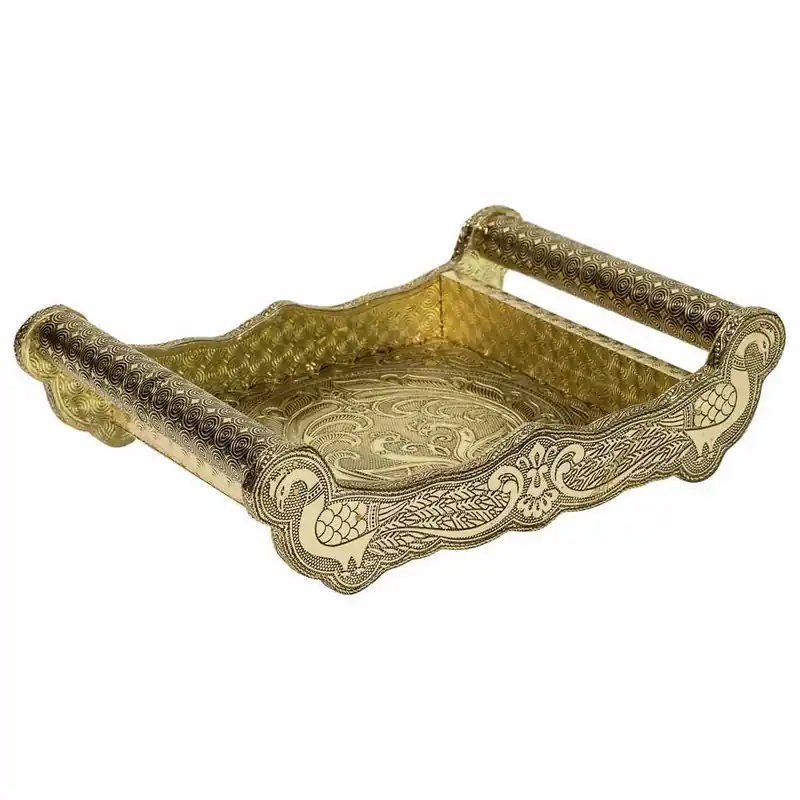 Bandeja de metal repujado dorada 30x21x6 - Cocina