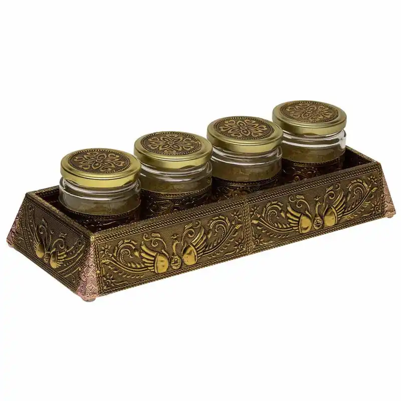Bandeja de metal repujado dorada 30,5x10x8 - Cocina