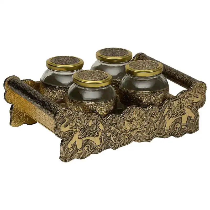 Bandeja de metal repujado dorada 25x13x6 - Cocina