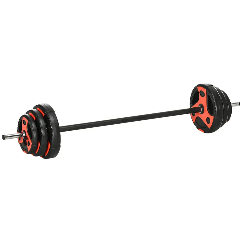 SPORTNOW Juego de Barra de Pesas 20 kg Set de Pesas Ajustables con 6 Discos 1,25 kg 2,5 kg 5 kg y 1 Barra Juego de Mancuernas para Entrenamiento Culturismo en Gimnasio Casa Ø27x140 cm Negro y Rojo - Deporte