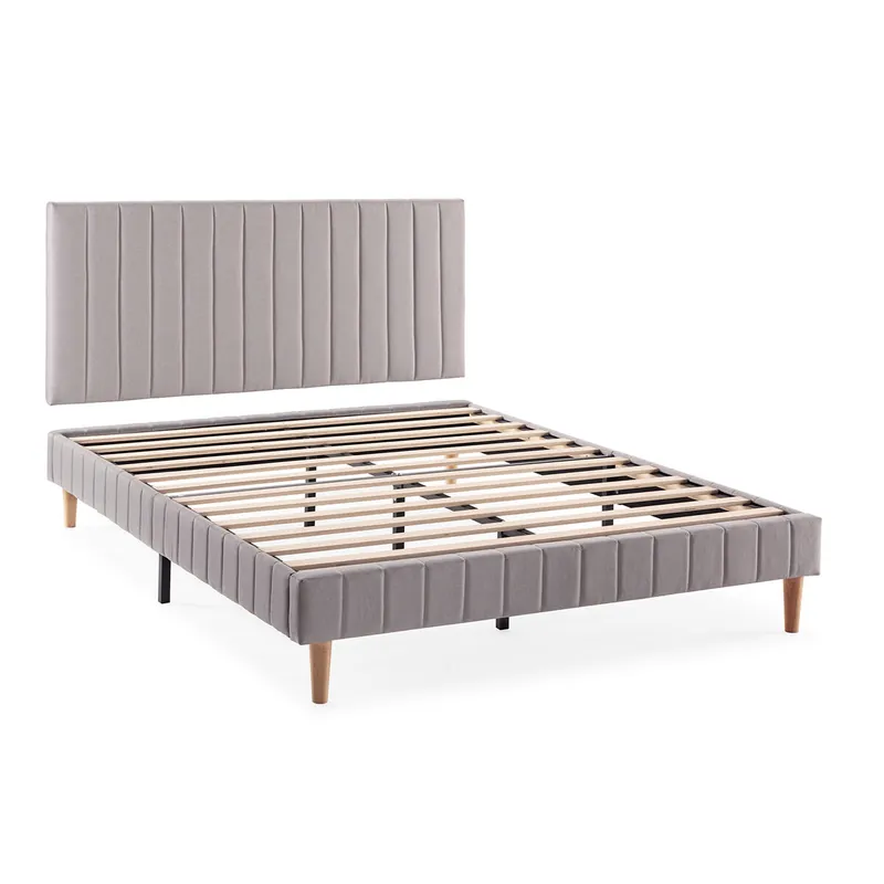 Base tapizada + cabecero Eris 90x190 cm Gris claro - Descanso