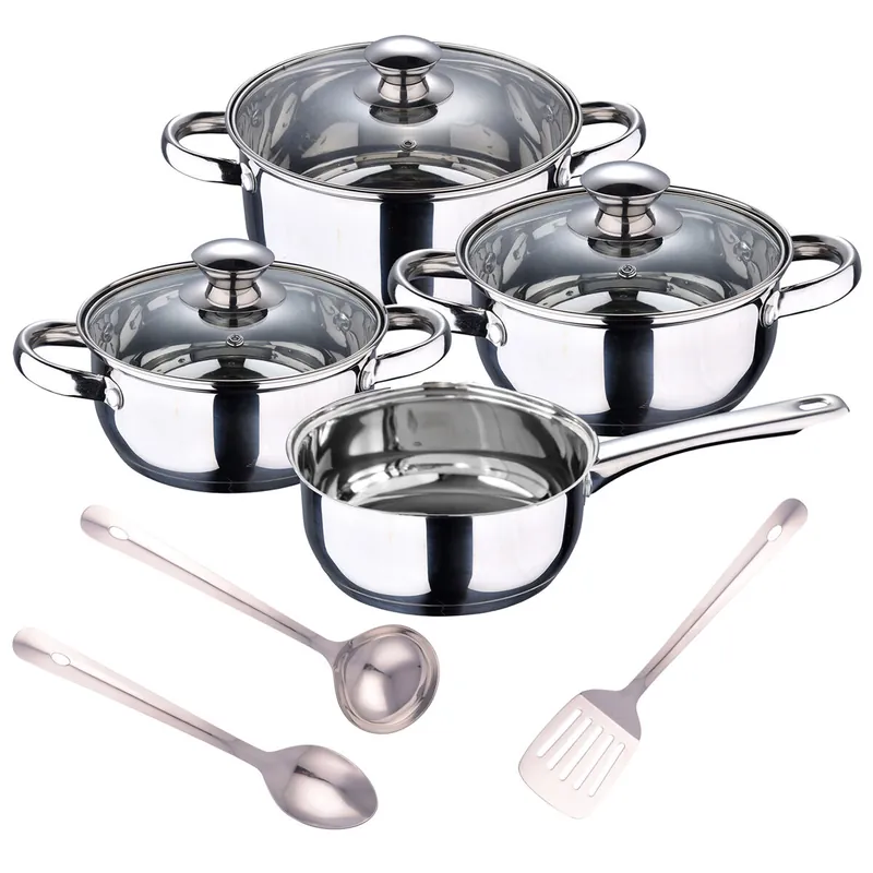Batería de cocina 7 piezas SAN IGNACIO en acero inoxidable + Set 3pcs Utensilios de cocina en Acero Inoxidable