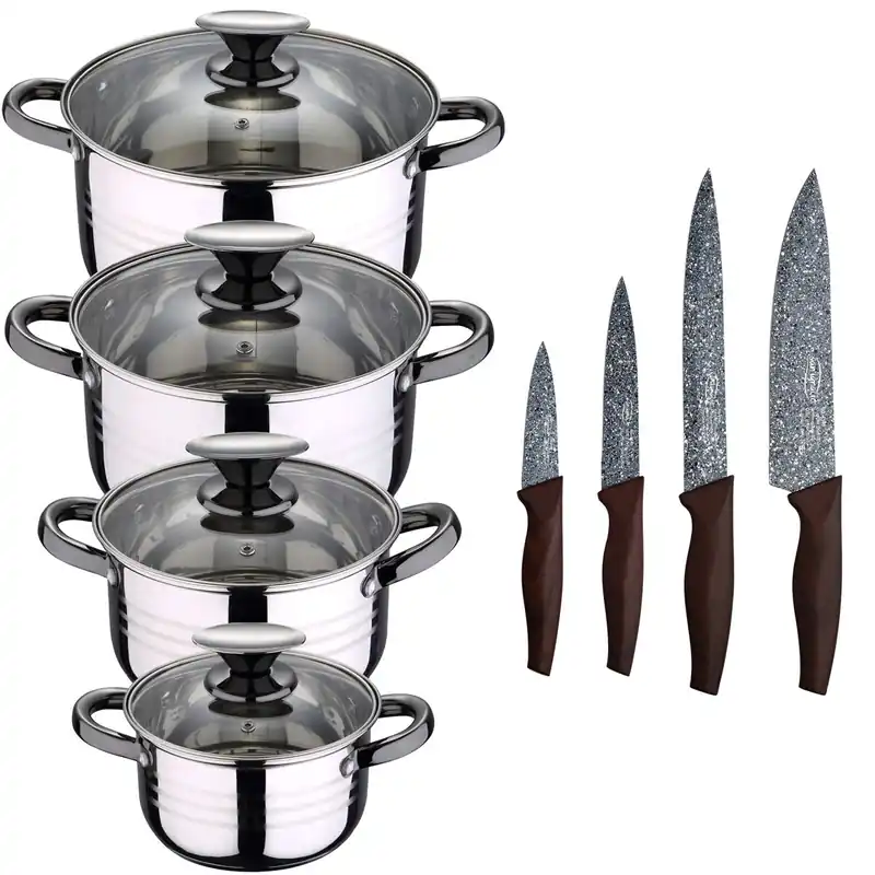 Bateria De Cocina 8 Piezas Apta Para Induccion San Ignacio Hita En Acero Inoxidable Con Set De 4 Cuchillos De Cocina De Acero Inoxidable Daimiel